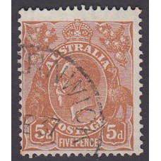 Australian    King George V    5d Brown   C of A WMK  Plate Variety 3R59..
